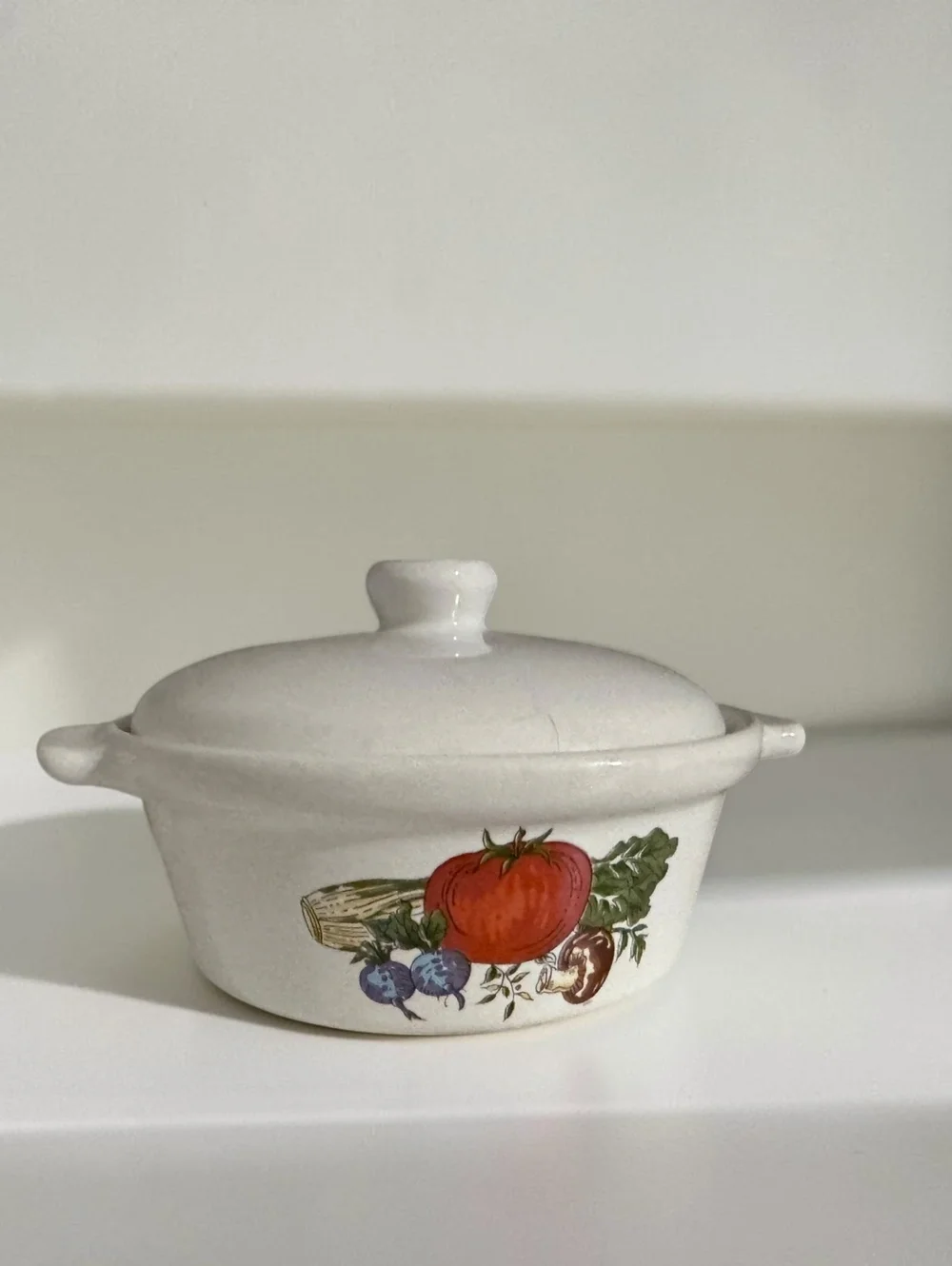 Vintage 1970s Japan Stoneware Individual Casserole Dish with Lid Tomato